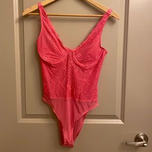 Bardot Pink Lace Bodysuit